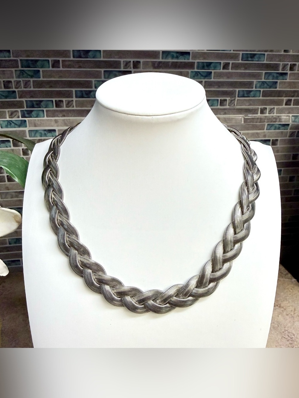 Chico’s 3 strand braided silver tone necklace